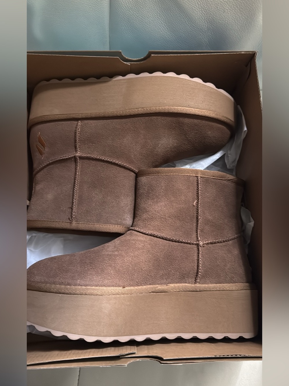 Platform Suede Ankle Booties — Chestnut Brown